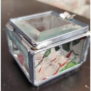 Art Stained Glass Jewelry Trinket Box Signed John D Marselis Mirrored Red Green